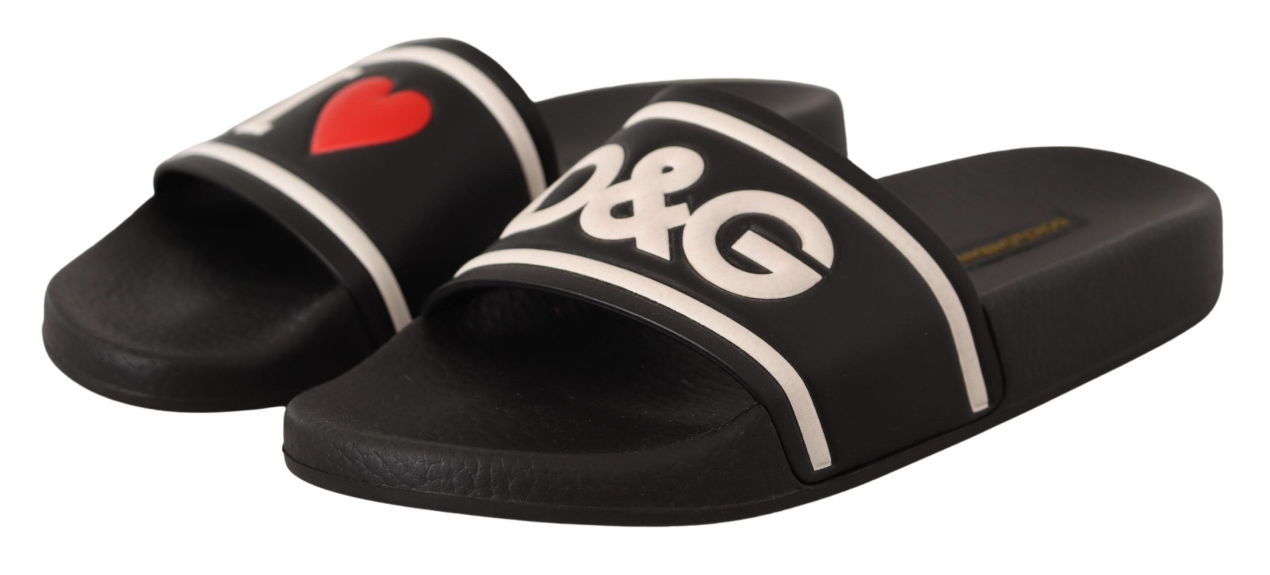 Dolce Gabbana Black Leather I Love D G Slides Women s Sandals