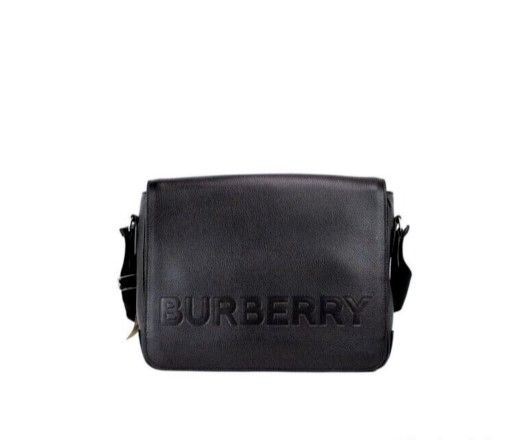 Bruno Small Black Embossed Branded Pebble Leather Messenger Handbag BY Burberry - Crossbody Bags available at DOYUF