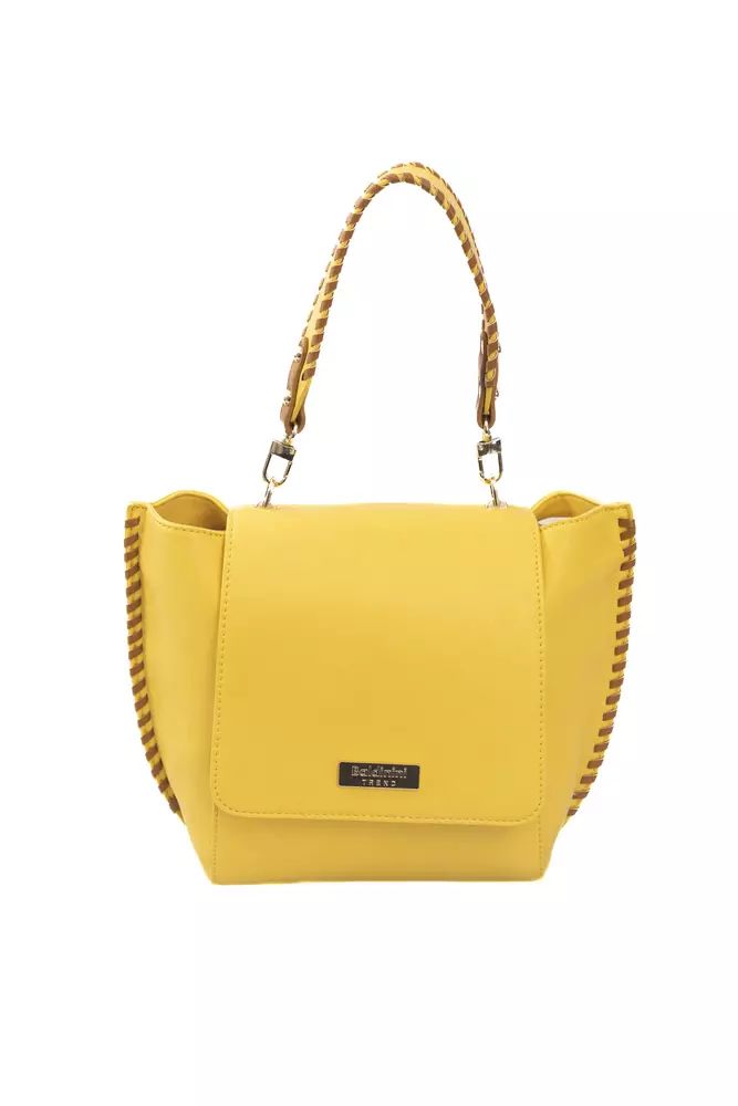 Elegant Yellow Shoulder Flap Bag With Golden Details BY Baldinini Trend - Bags available at DOYUF
